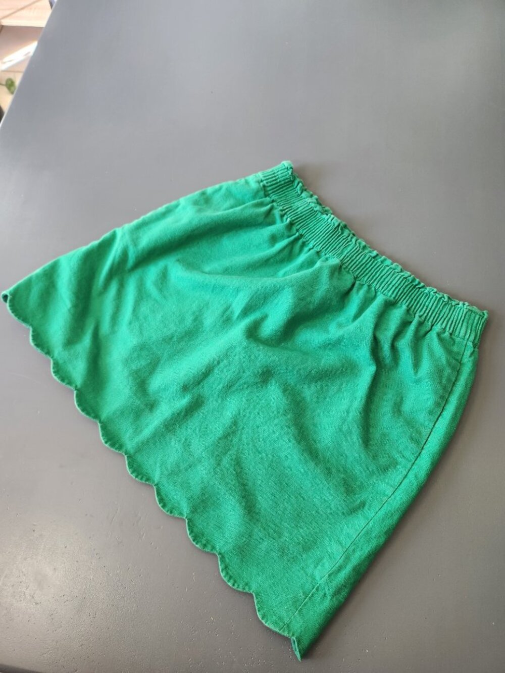 J.CREW Skirt 10 Pull On Kelly Green Scallop Hem Cotton Linen Blend Pockets